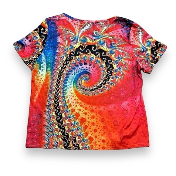 Women's Tie Dye Rainbow Spiral Streak T Shirt Short Sleeve V Neck Top Blouse - Picture 2 of 7